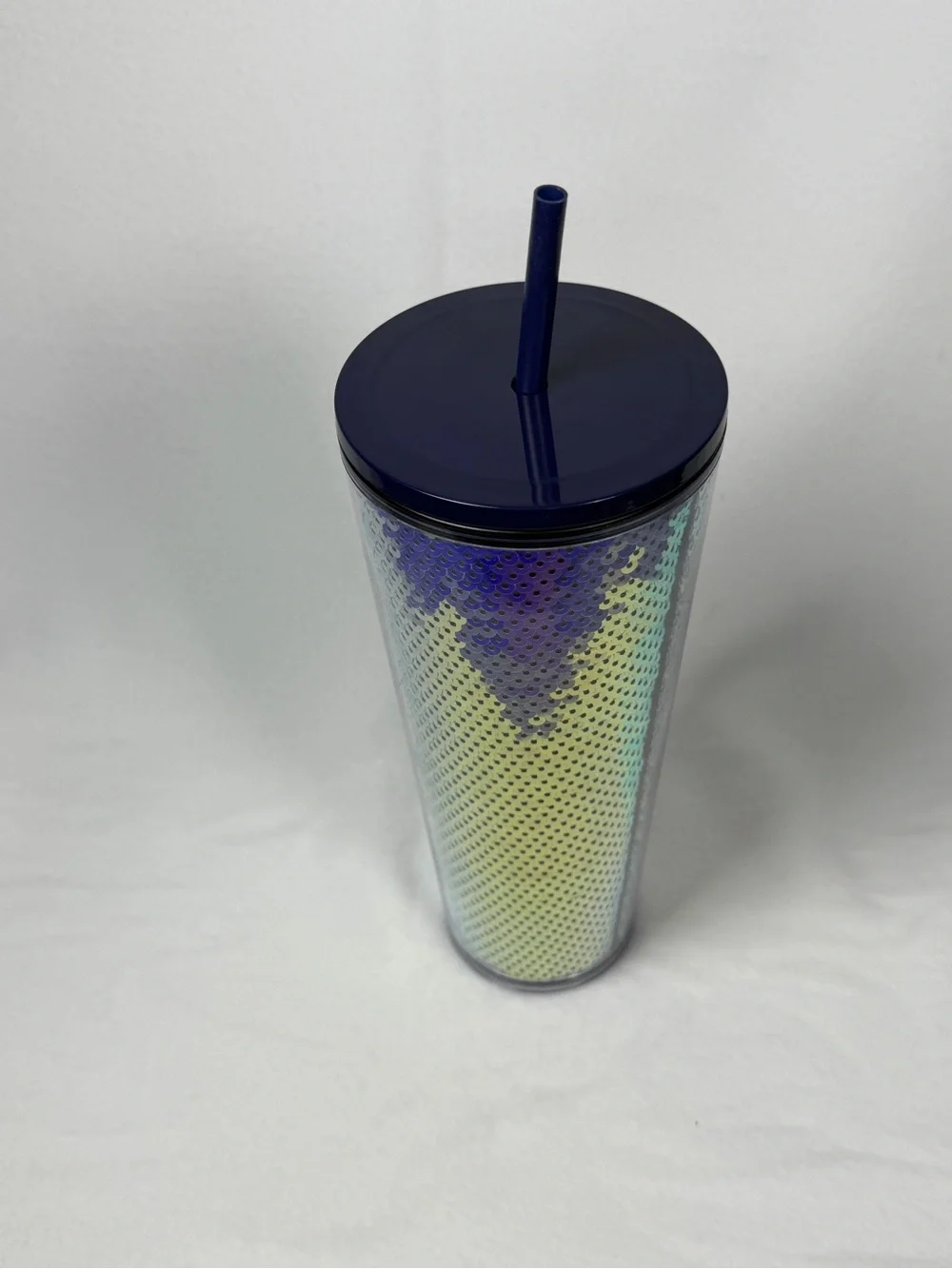 Starbucks 24 oz Tumbler Iridescent Blue Sequins Cold Cup